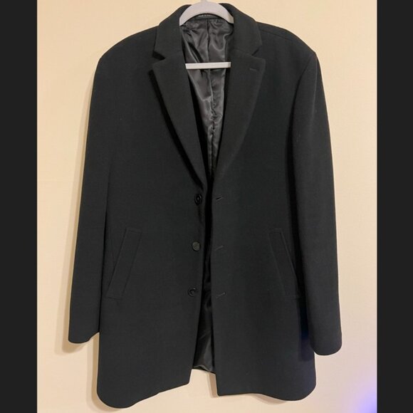 Calvin Klein Black Slim Fit Wool Overcoat Jacket Men's Size 42L - Picture 1 of 6
